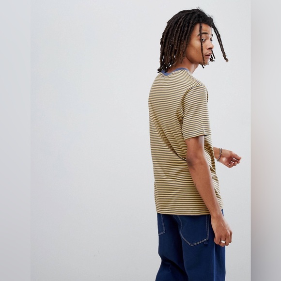 Obey ASOS Apex Striped‎ Tee with Small Logo in Yellow - Picture 3 of 13